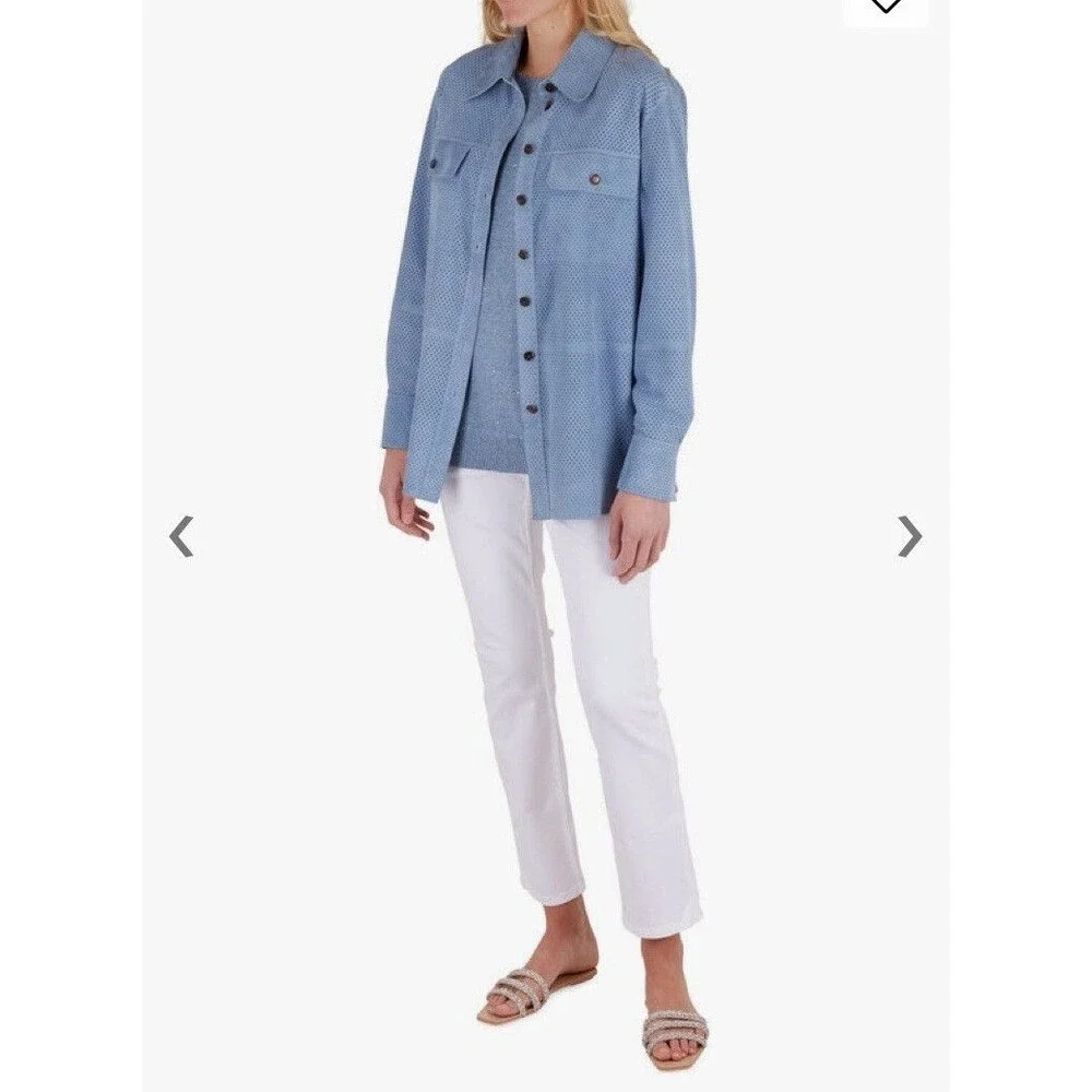 Lafayette 148 Ezra Harbor Blue Suede Shirt Jacket Medium - Picture 11 of 11